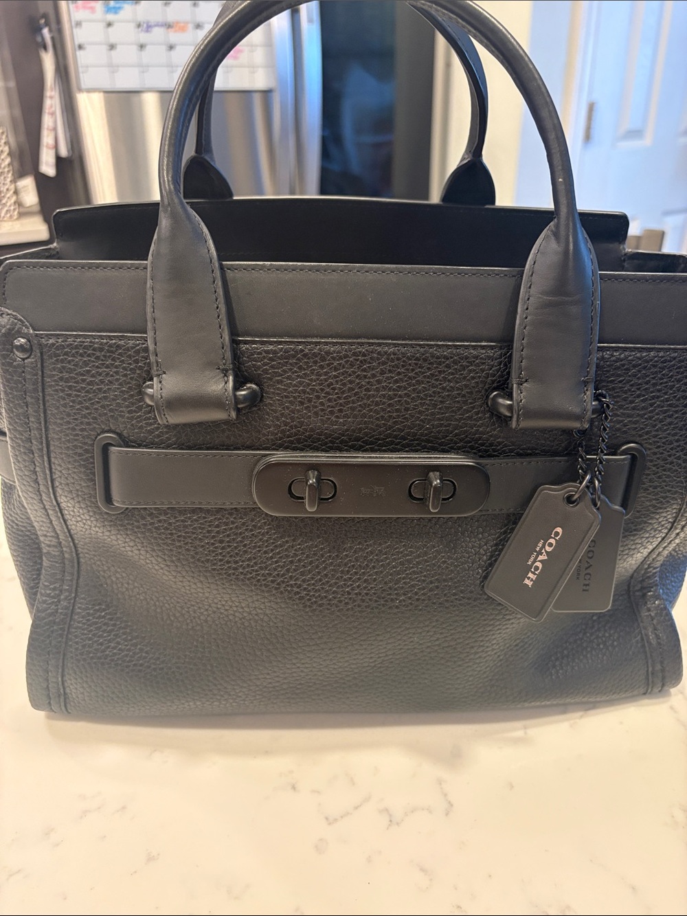 Coach Black Pebbled Leather Tote Satchel